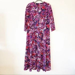 Mary Roberts Vintage Long Day Dress Purple Pink Paisley Doubleknit Plus Size 70s
